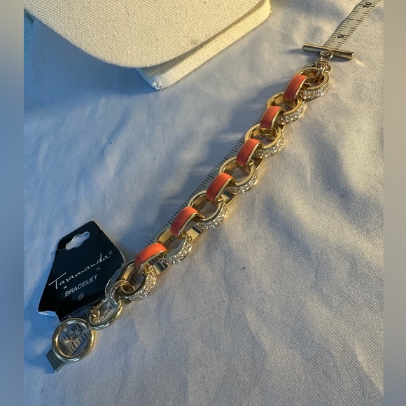 Two Goldtone bracelets with rhinestones and salmon orange colors - Picture 5 of 6